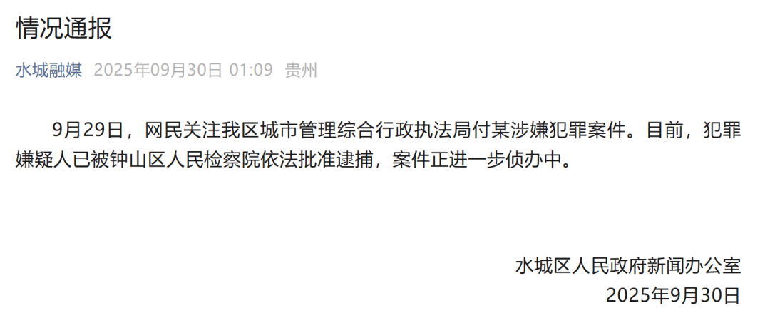 贵州六盘水凌晨通报：城管局付某涉嫌犯罪<strong></p>
<p>比特币历史最低价格</strong>，已被批捕