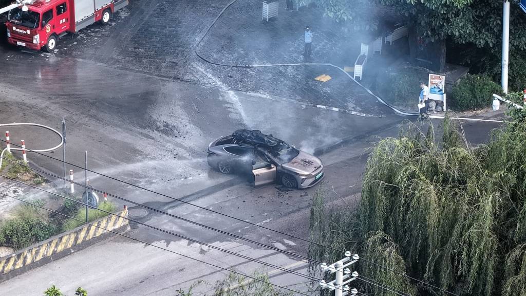一辆蔚来牌轿车在大理一景区外起火<strong></p>
<p>比特儿下载</strong>，一家四口撤离及时无伤亡